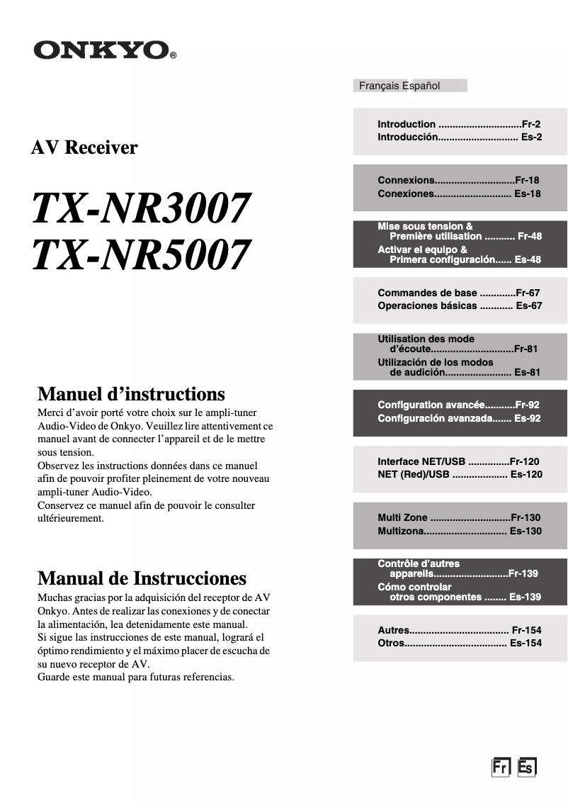 Page n°1 - Manuel utilisateur Onkyo TX-NR3007