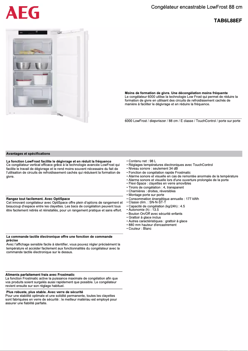 Page n°1 - Fiche technique AEG TAB6L88EF