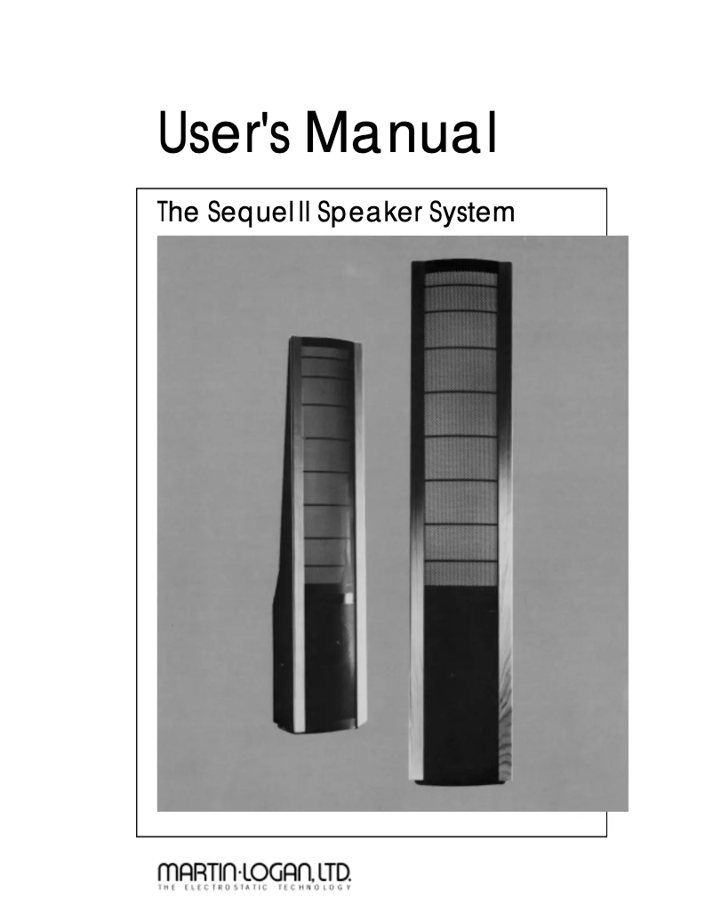 Page 1 de la notice Manuel utilisateur Martin Logan Sequel II