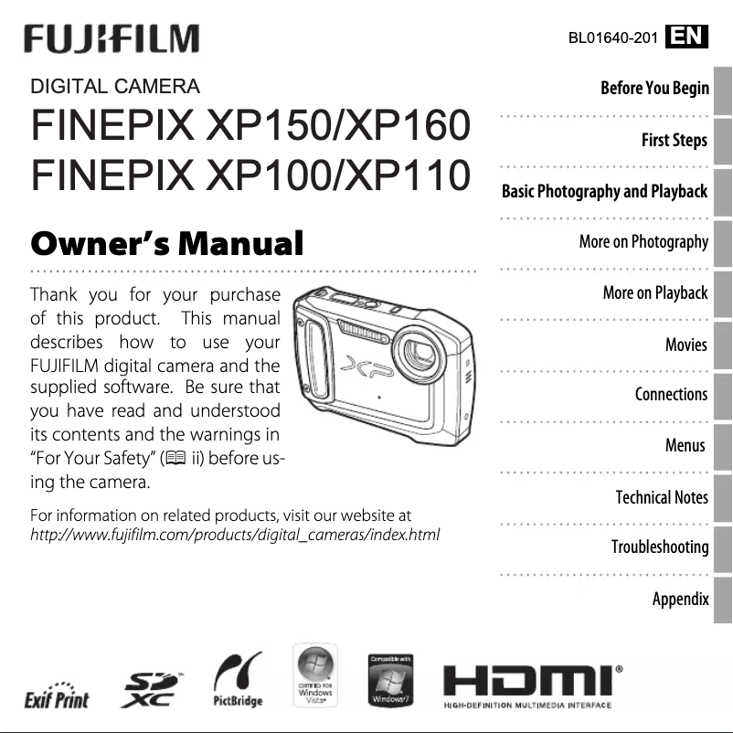 Page 1 de la notice Manuel utilisateur Fujifilm FinePix XP160