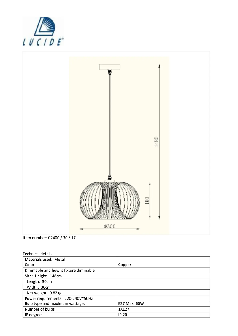Page 1 de la notice Manuel utilisateur Lucide Vinti