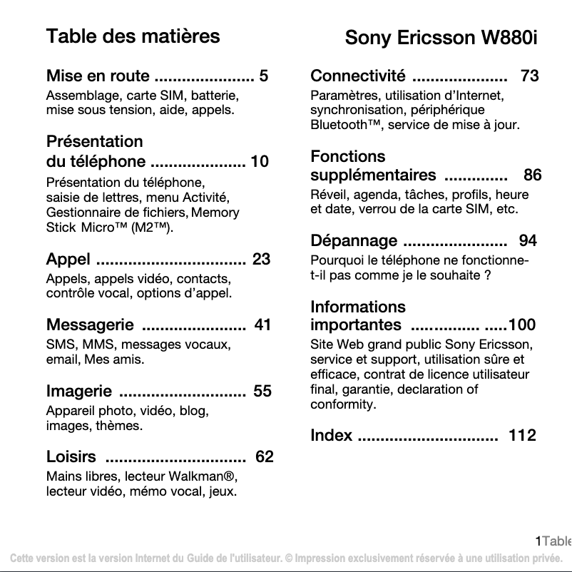 Image de la première page du manuel de l'appareil W880i