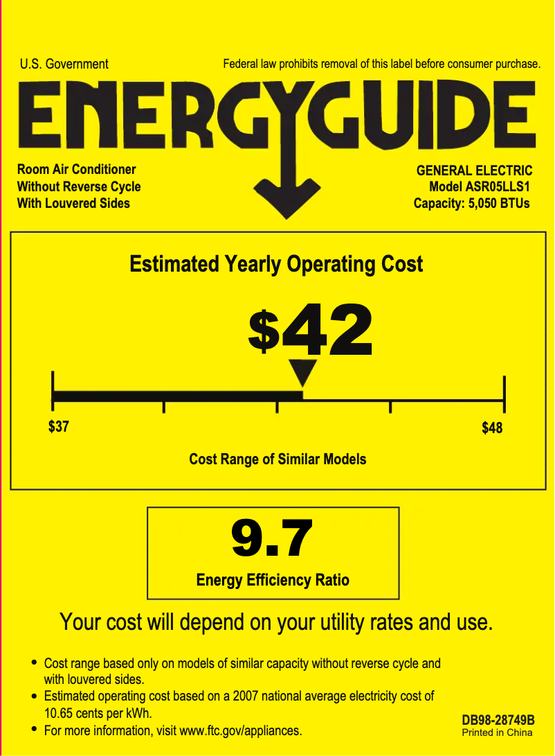 Page n°1 - Label énergétique GE ASR05LL