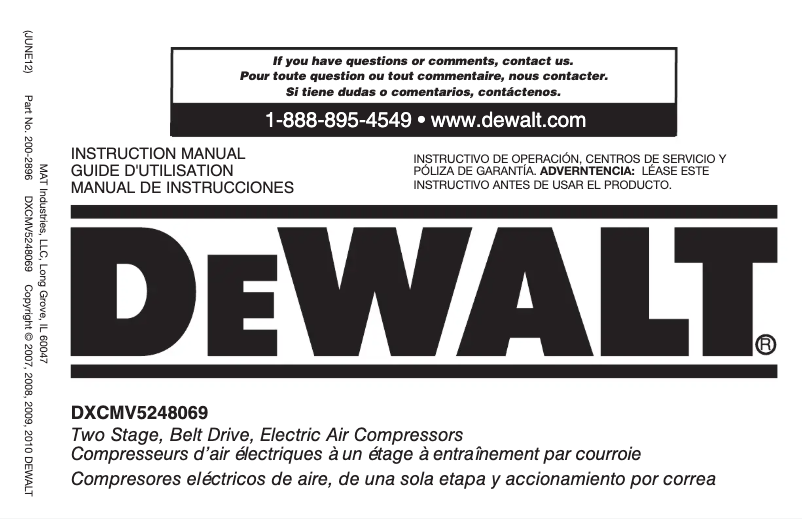 Page 1 de la notice Manuel utilisateur DeWalt DXCMV5248069