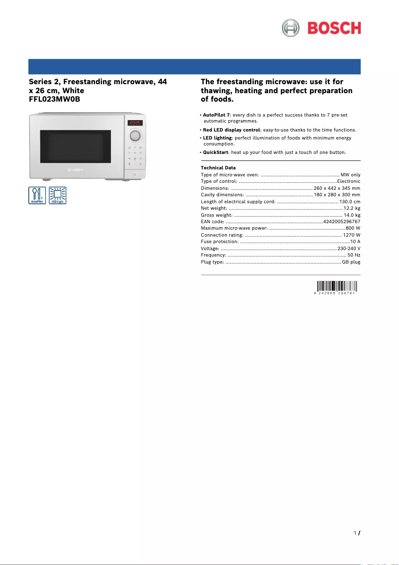 Imagen de la primera página del manual del dispositivo FFL023MW0B
