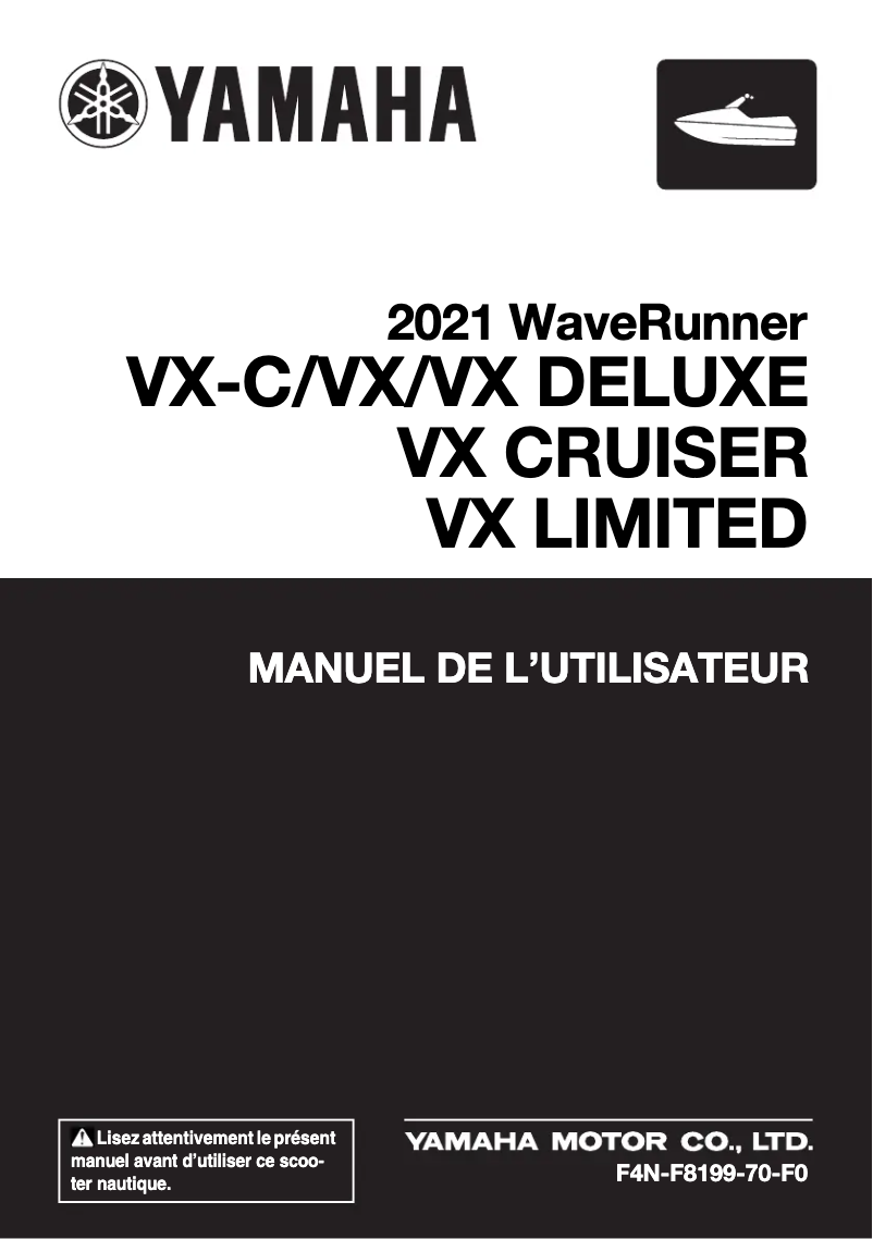 Page n°1 - Manuel utilisateur Yamaha WaveRunner VX Cruiser (2021)