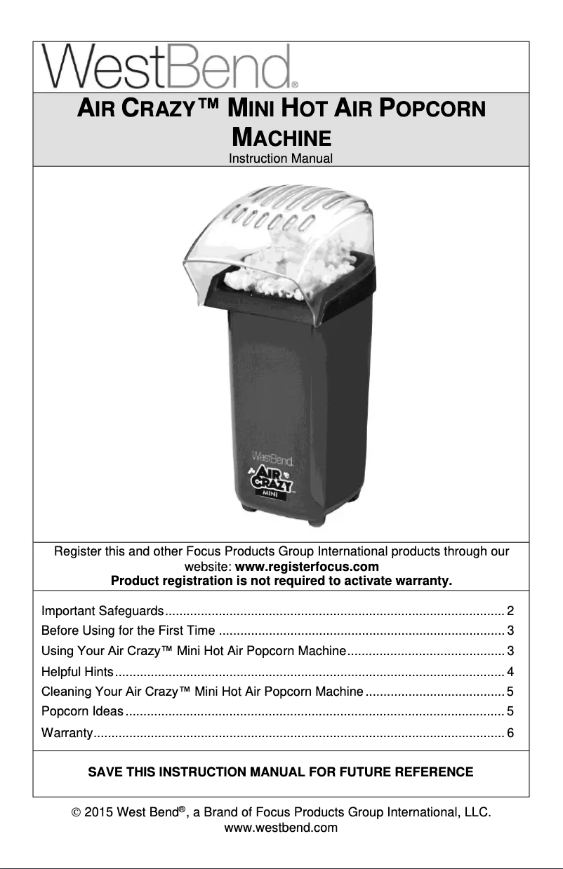Page 1 de la notice Manuel utilisateur WestBend Air Crazy 82421