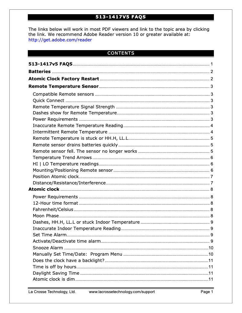 Page 1 de la notice FAQ La Crosse Technology 513-1417V5
