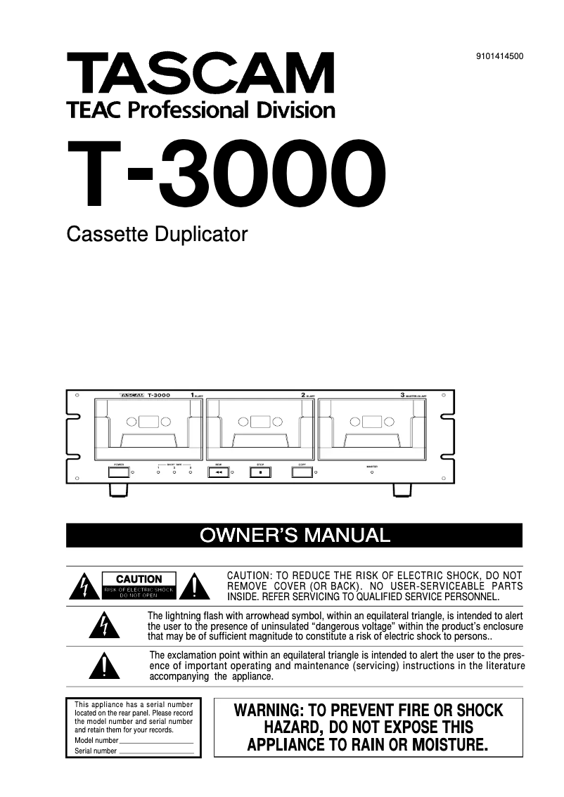 Page 1 de la notice Manuel utilisateur Tascam T-3000
