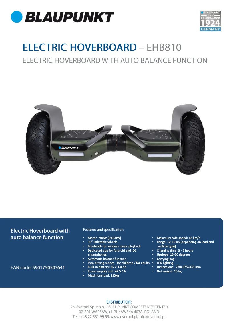 Page 1 de la notice Fiche technique Blaupunkt EHB810