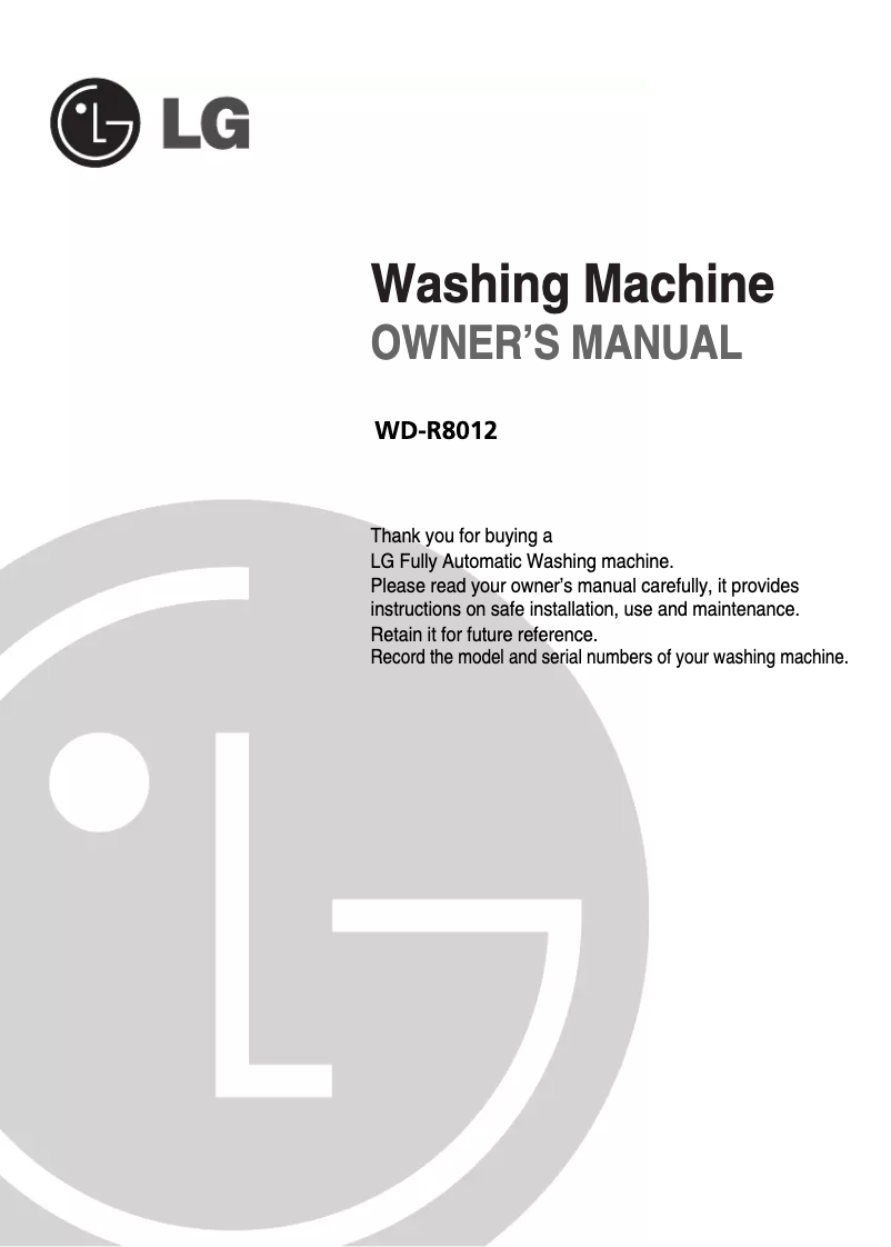 Page 1 de la notice Manuel utilisateur LG WD-R8012