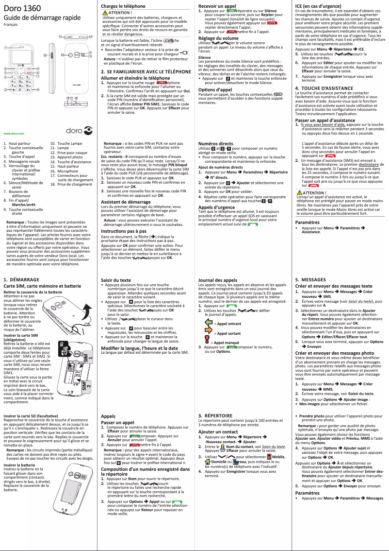 Page 1 de la notice Manuel utilisateur Doro 1360
