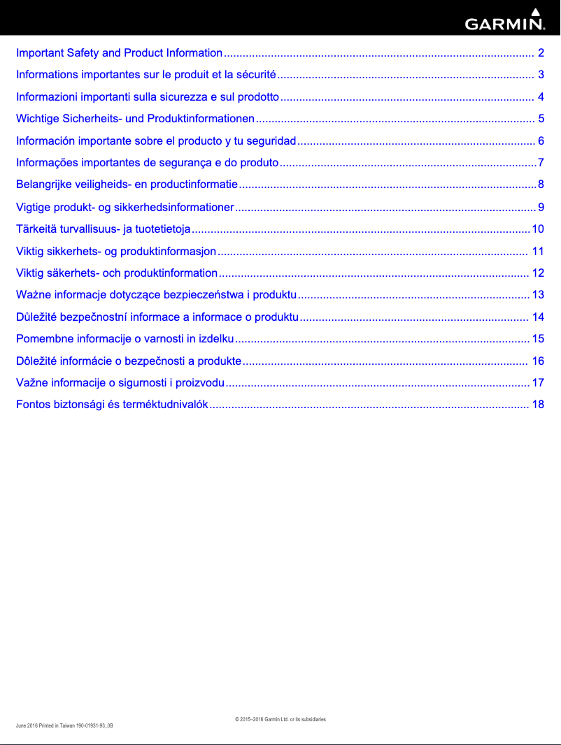 Page 1 de la notice Instructions de sécurité Garmin babyCam