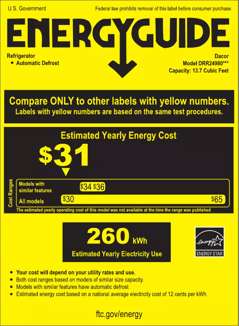 Page 1 de la notice Label énergétique Dacor DRR24980RAP