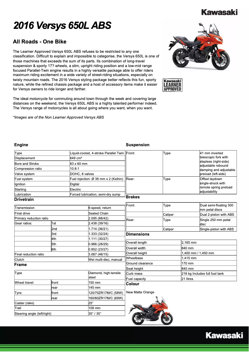 Imagen de la primera página del manual del dispositivo Versys 650 (2016)