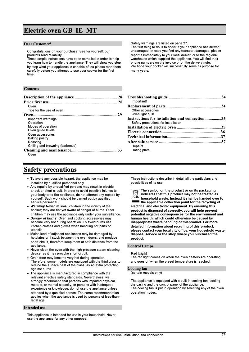 Page n°1 - Manuel utilisateur Gorenje B 2400 B E W