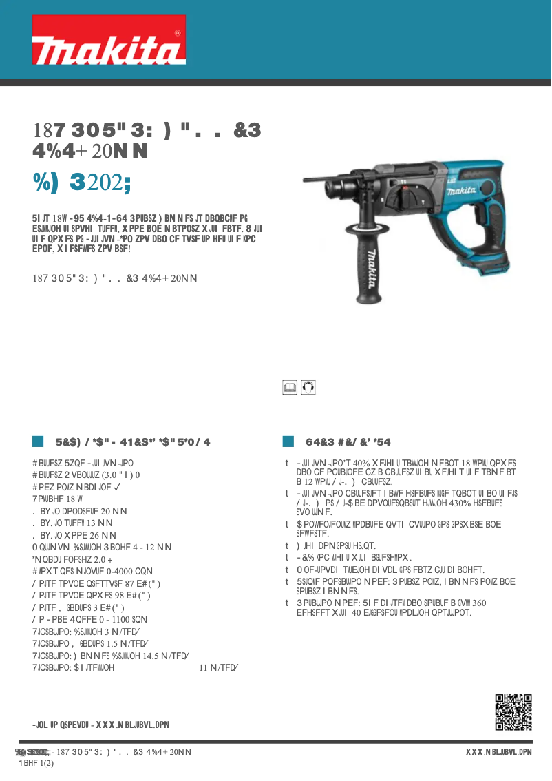 Page 1 de la notice Fiche technique Makita DHR202Z