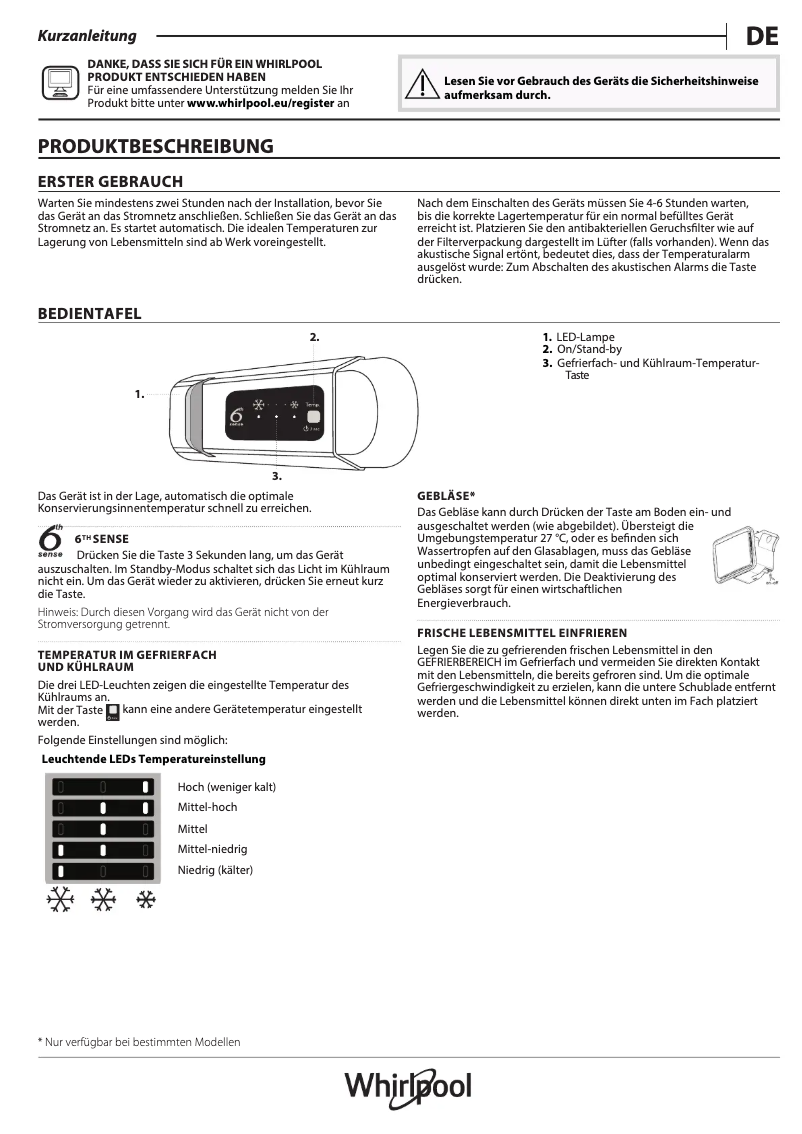 Page 1 de la notice Manuel utilisateur Whirlpool ART 6603 SF1