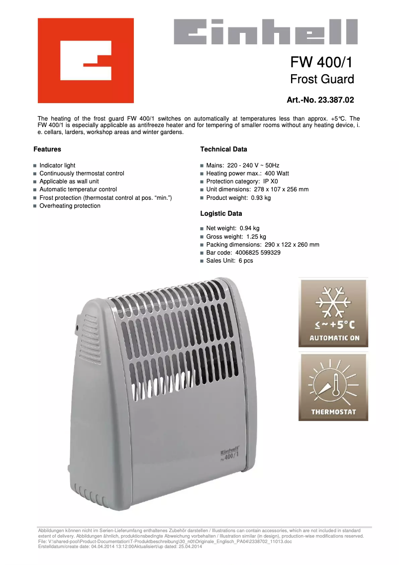 Page n°1 - Manuel utilisateur Einhell FW 400/1