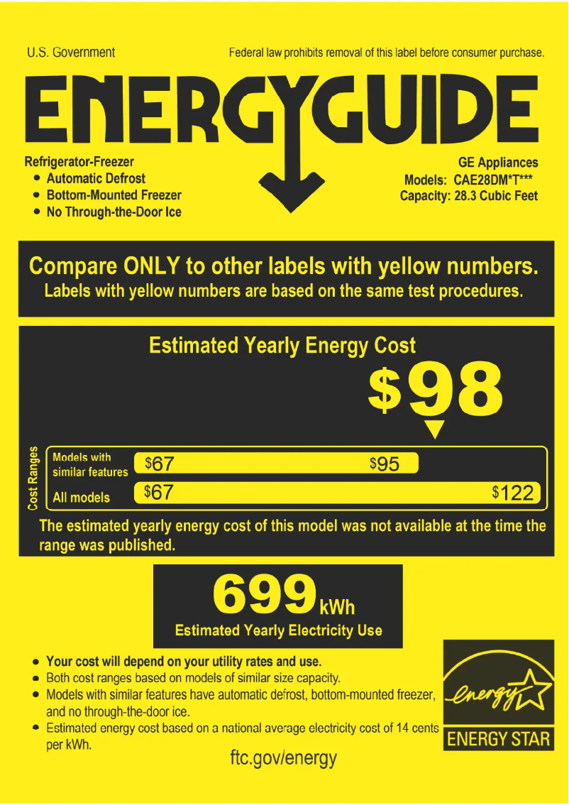 Page 1 of the manual Energy Label GE CAE28DM5TS5