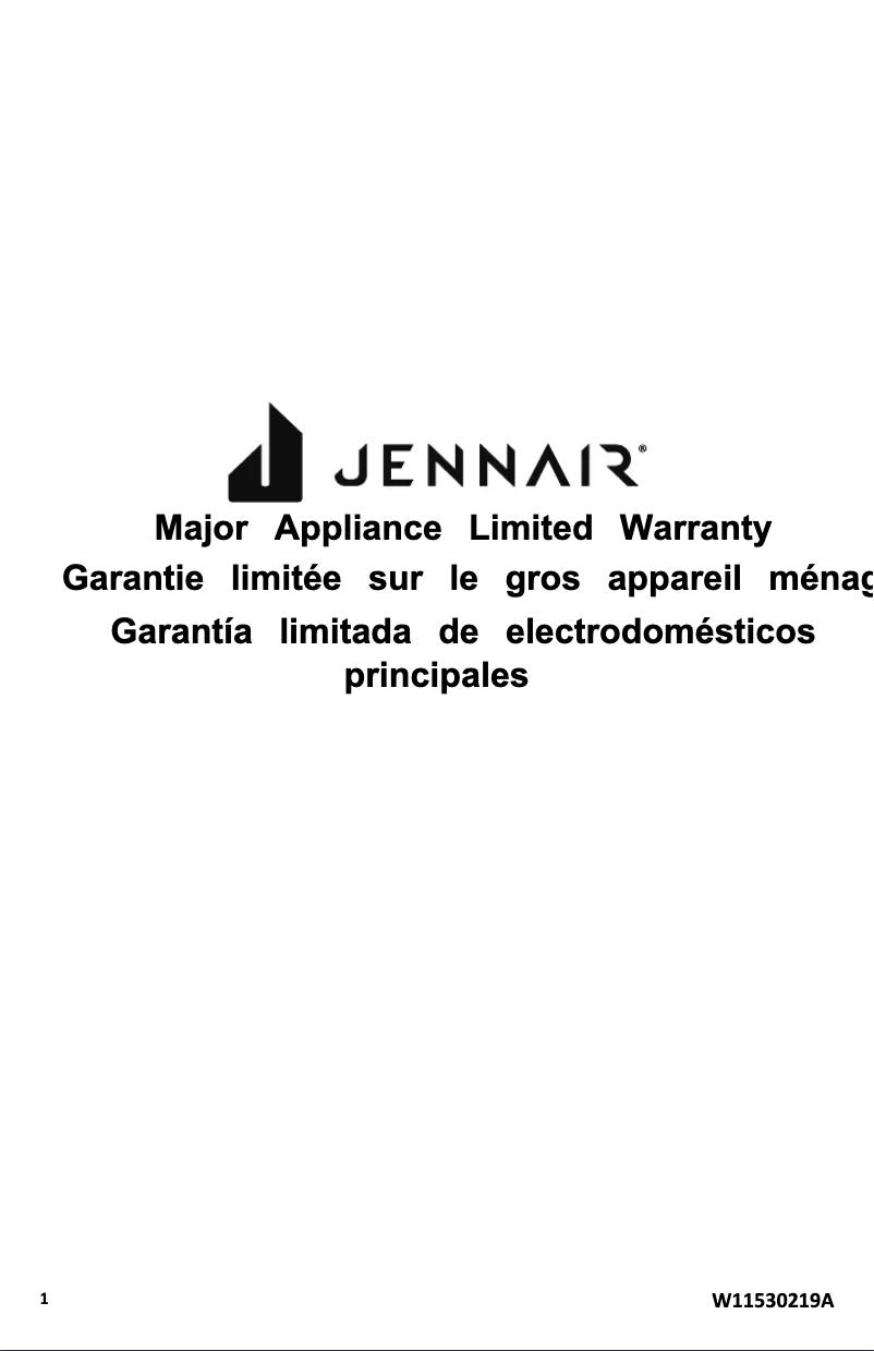 Page n°1 - Informations de garantie JennAir JDPSS244PM