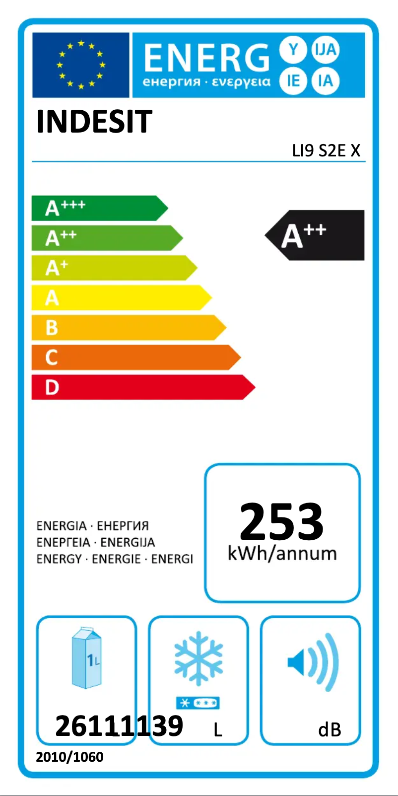 Page n°1 - Label énergétique Indesit LI9 S2E X
