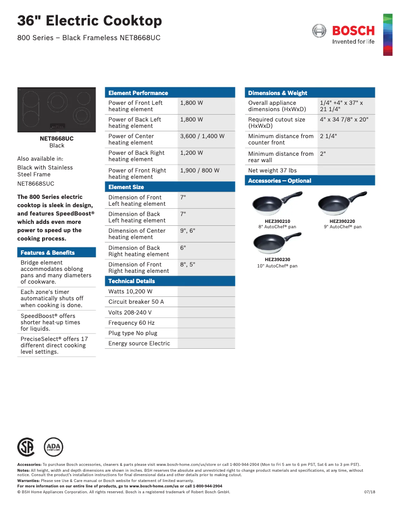 Page 1 de la notice Fiche technique Bosch NET8668UC