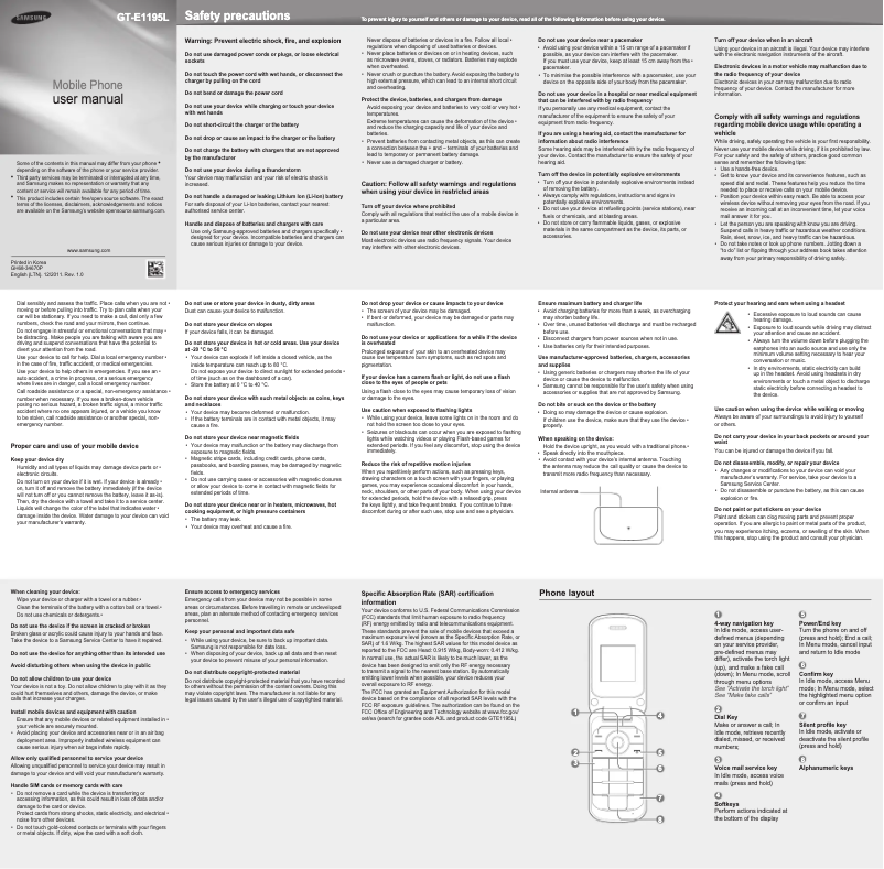 Image de la première page du manuel de l'appareil GT-E1195L