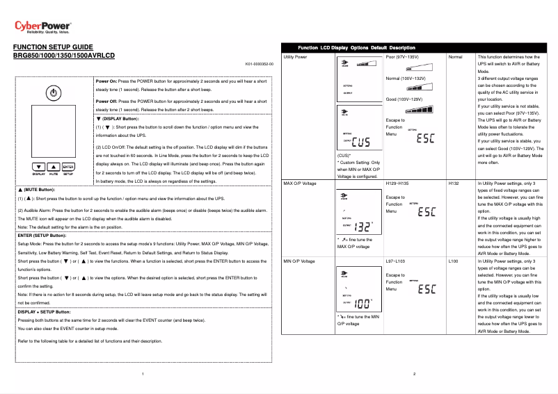 Page 1 de la notice Guide d'installation CyberPower Intelligent LCD BRG1500AVRLCD