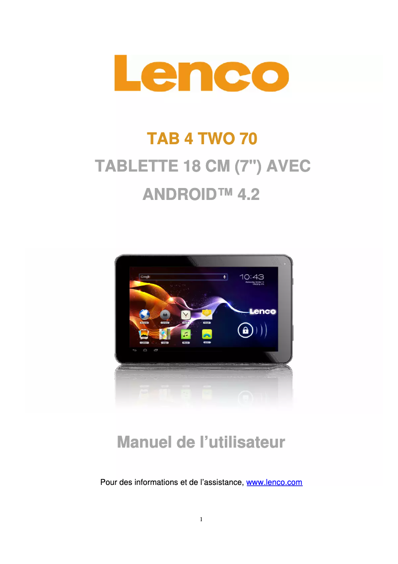Page n°1 - Manuel utilisateur Lenco TAB 4 TWO 70