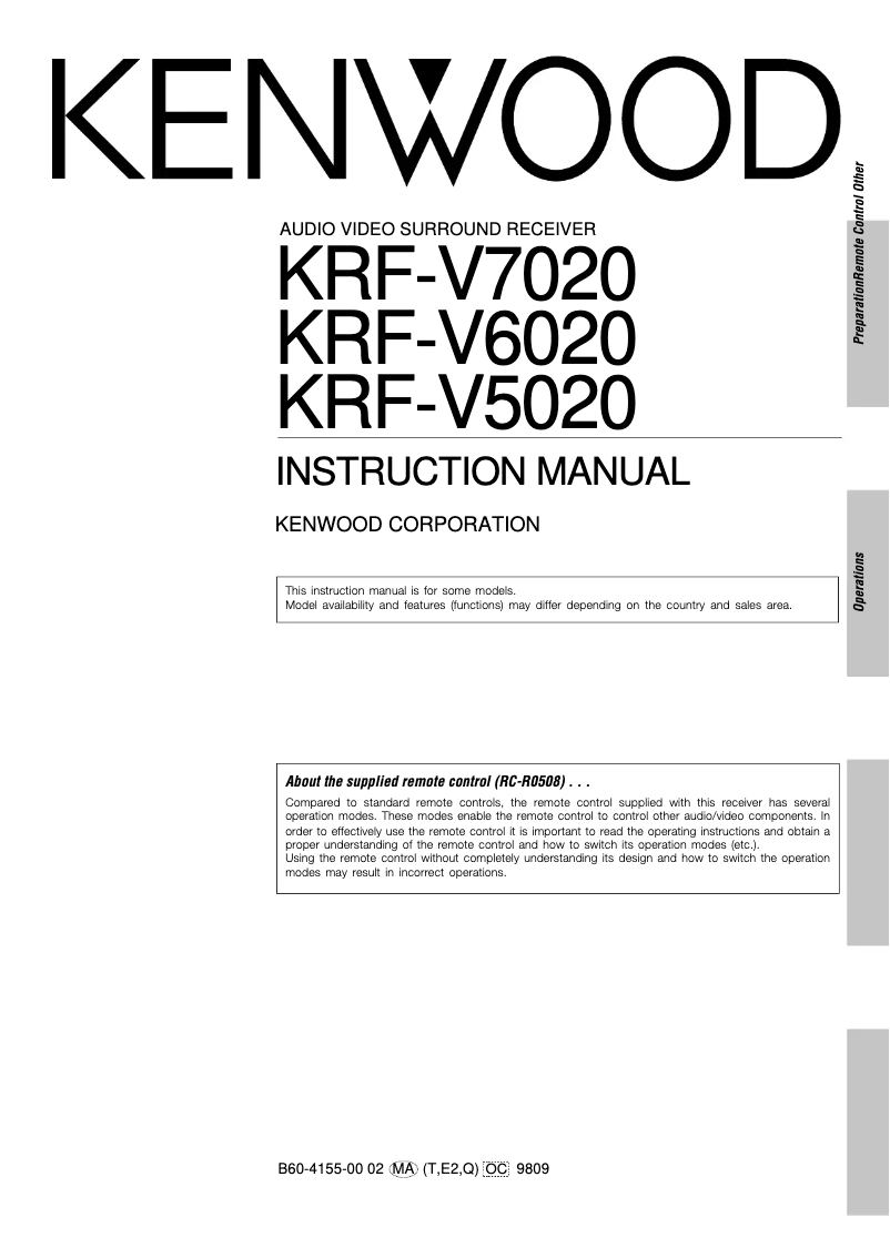 Page n°1 - Manuel utilisateur Kenwood KRF-V6020