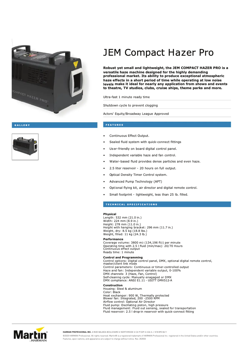 Image de la première page du manuel de l'appareil JEM Compact Hazer Pro