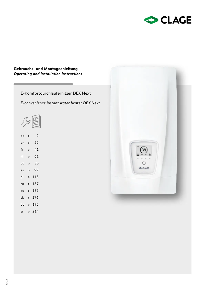 Page 1 de la notice Manuel utilisateur Clage DEX Next