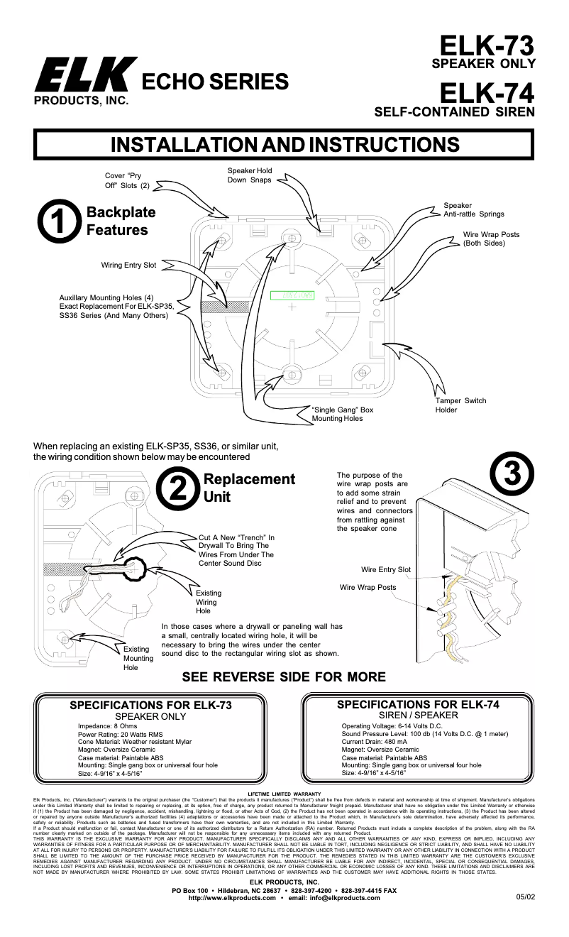 Page 1 de la notice Manuel utilisateur ELK Echo-73