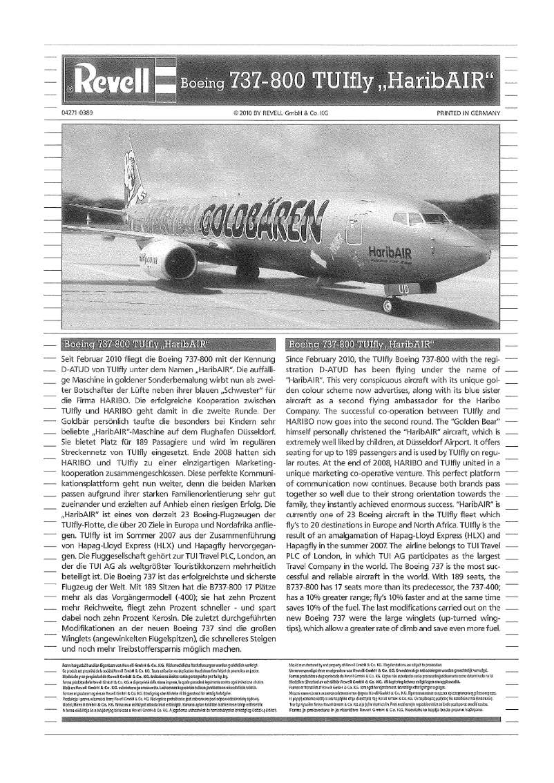 Image de la première page du manuel de l'appareil Boeing 737-800 TUIfly "HaribAIR"