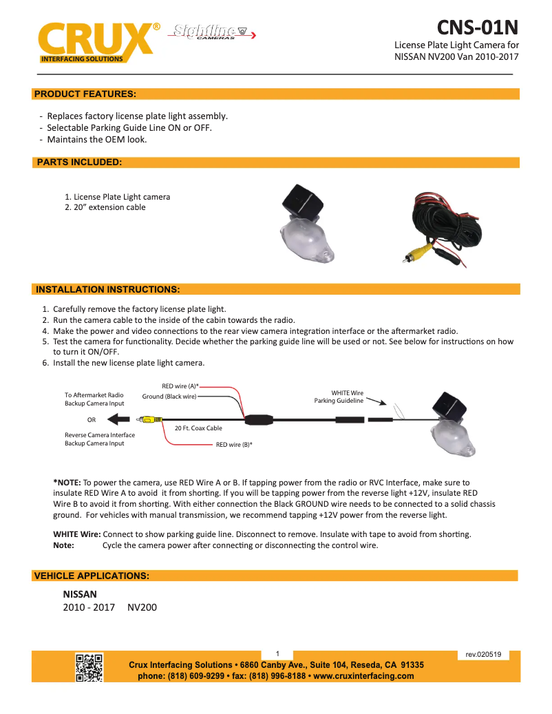 Page 1 de la notice Manuel utilisateur CRUX CNS-01N