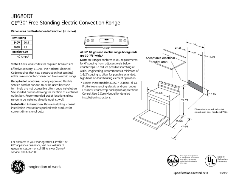 Page n°1 - Fiche technique GE JB680DTBB
