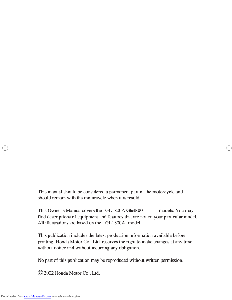 Image de la première page du manuel de l'appareil Goldwing GL1800 (2003)