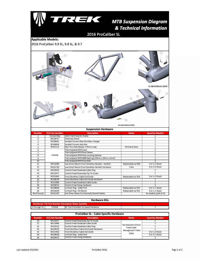 Page n°1 - Instructions / montage Trek Procaliber 9.5