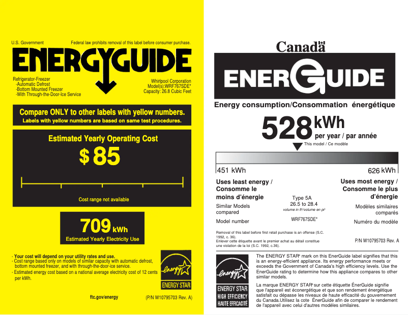 Page 1 de la notice Label énergétique Whirlpool WRF767SDE