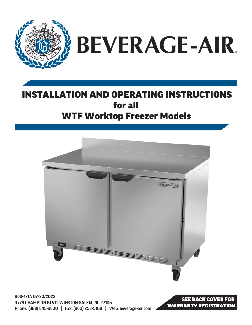 Page 1 de la notice Manuel utilisateur Beverage-Air WTF20HC-23-25