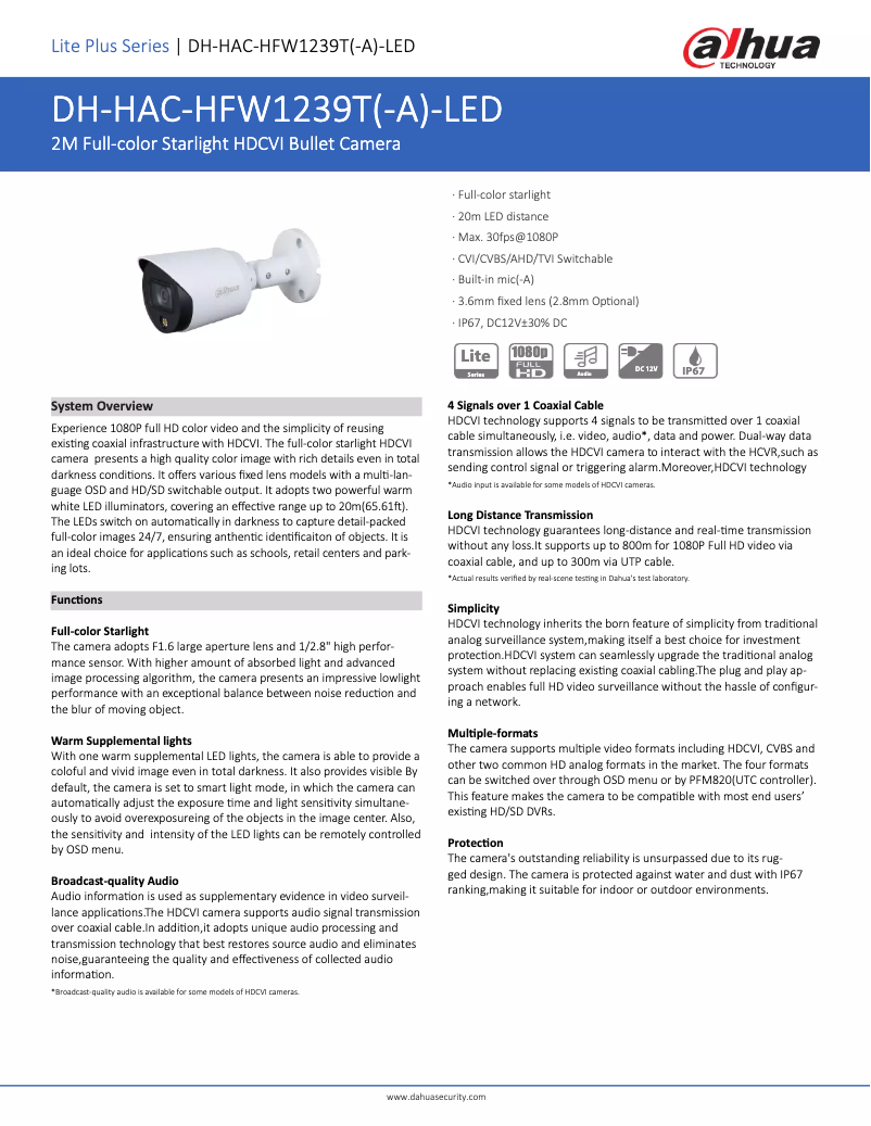 Image de la première page du manuel de l'appareil HAC-HFW1239T-A-LED