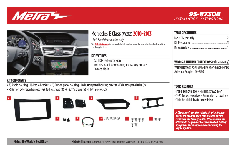 Page n°1 - Manuel utilisateur Metra 95-8730B