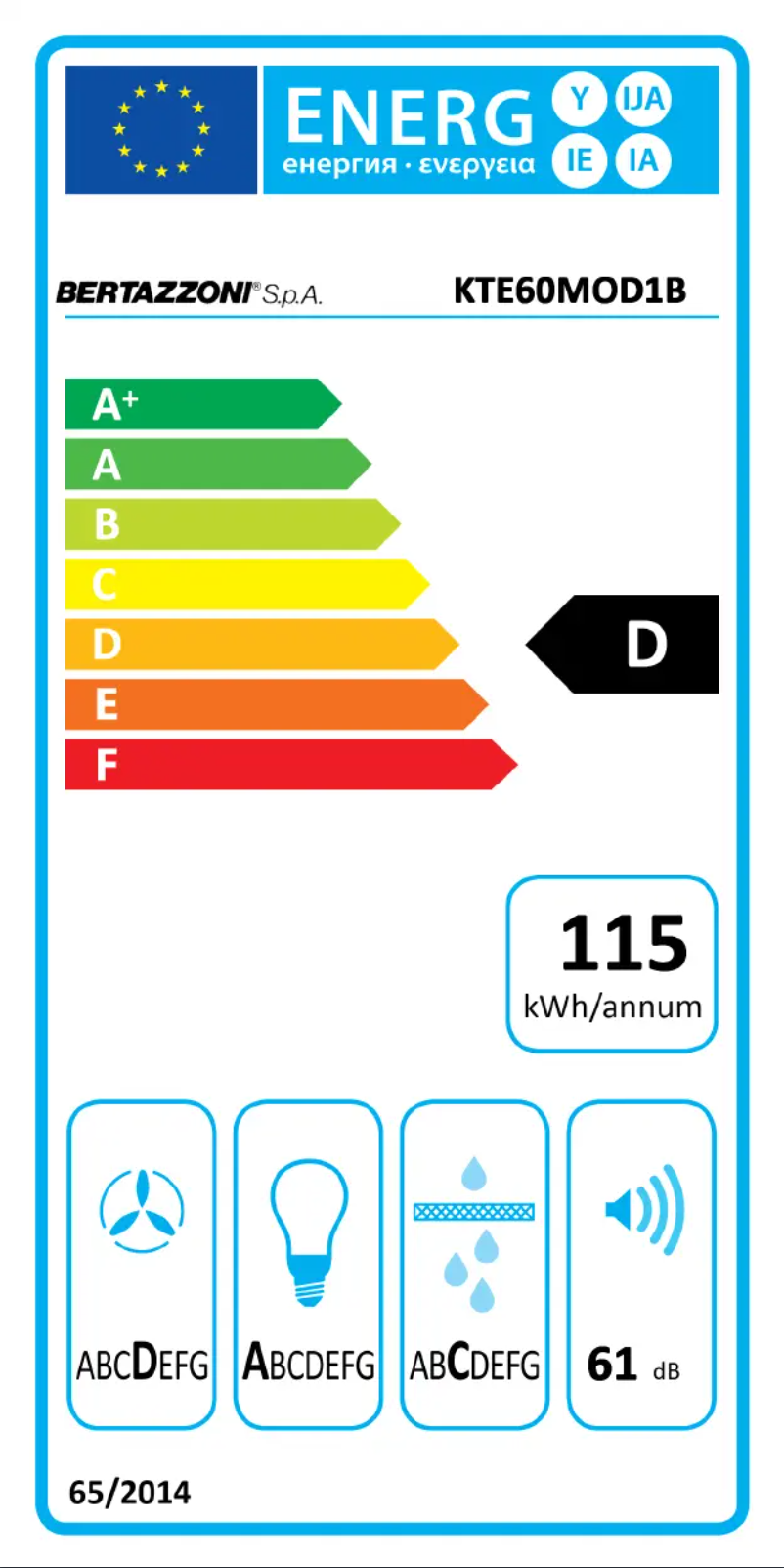 Page 1 de la notice Label énergétique Bertazzoni KTE60MOD1C