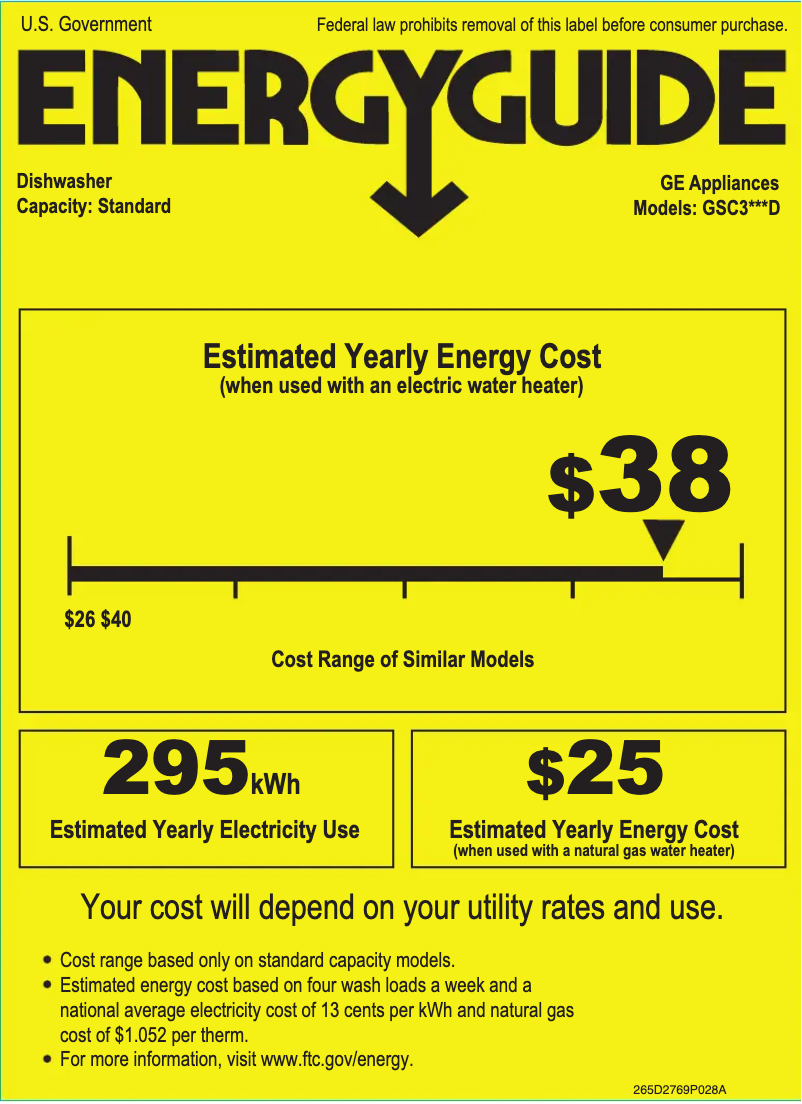 Page 1 de la notice Label énergétique GE GSC3500DBB