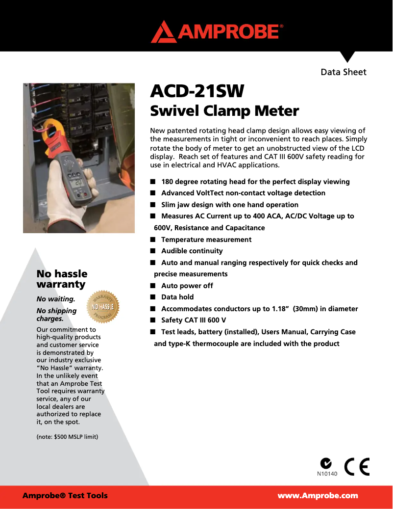 Page 1 de la notice Fiche technique Amprobe ACD-21SW