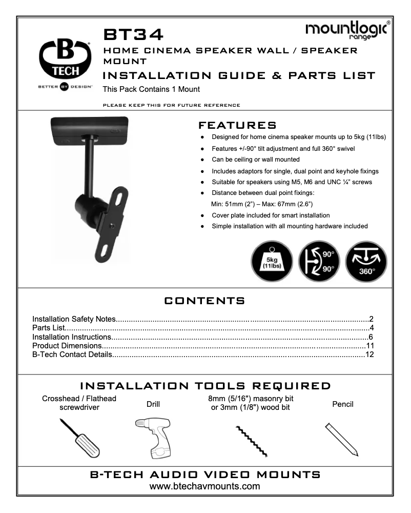 Page 1 de la notice Manuel utilisateur B-Tech BT34