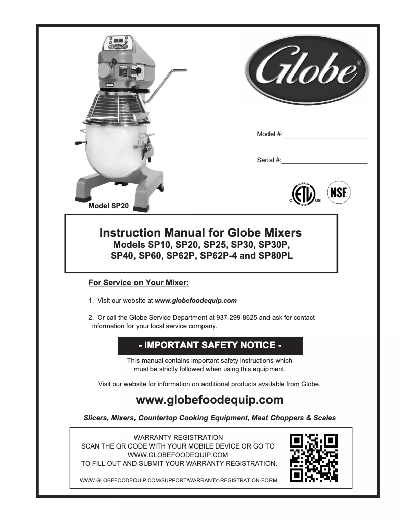 Page 1 de la notice Manuel utilisateur Globe SP20