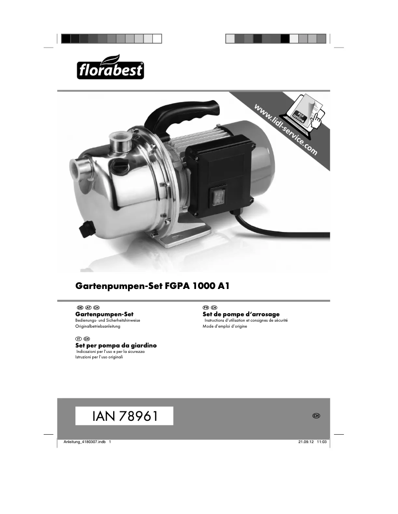 Page n°1 - Manuel utilisateur Florabest FGPA 1000 A1