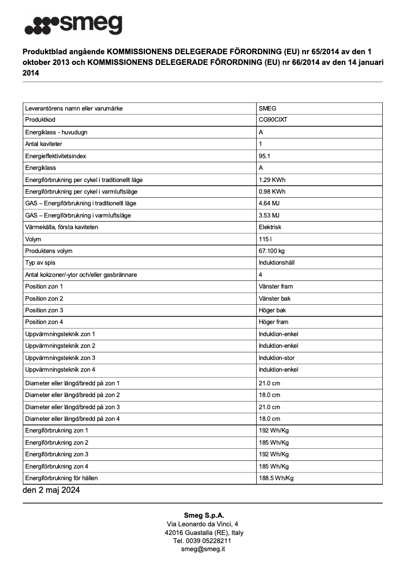 Page n°1 - Fiche technique Smeg CG90CIXT